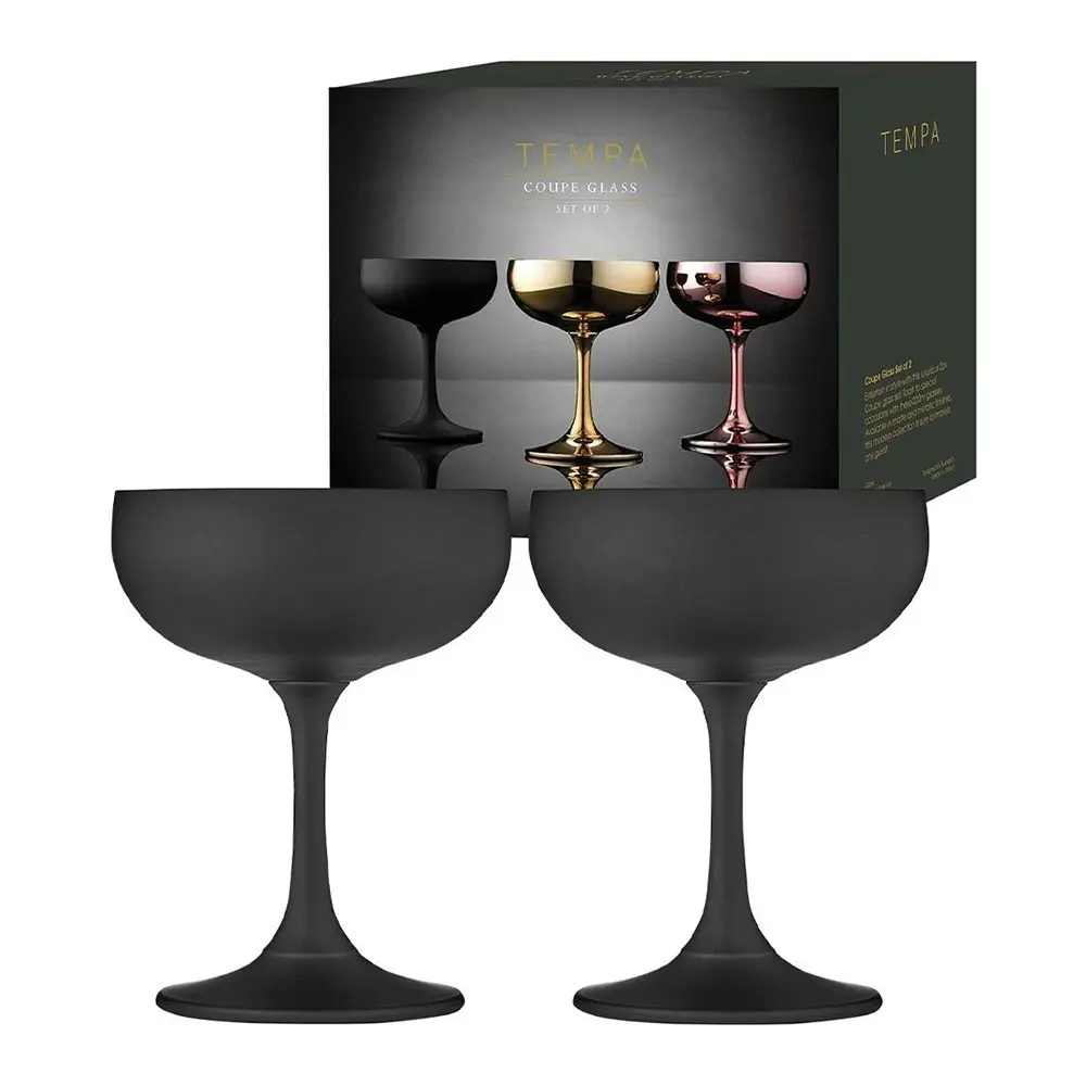 2pc Tempa Aurora 220ml Cocktail Coupe Glass Drinking Water/Wine Cup Matte Black