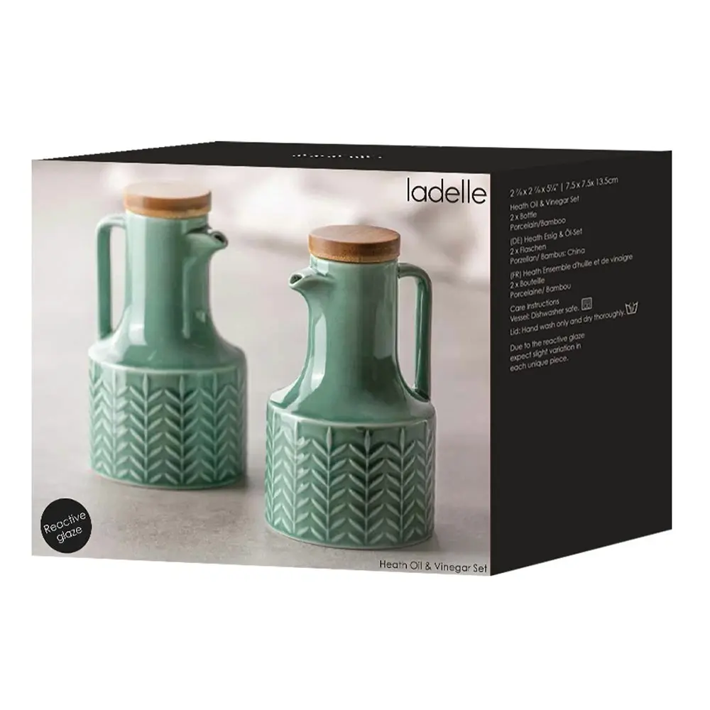 2pc Ladelle 300ml Heath Jade Oil/Vinegar Bottle/Holder/Dispener Set Home/Cooking