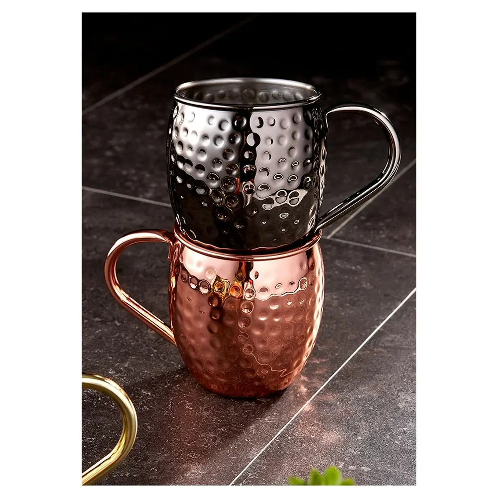 2pc 500ml Tempa Spencer Hammered Copper Stainless Steel Cold Drinking Mug/Cup