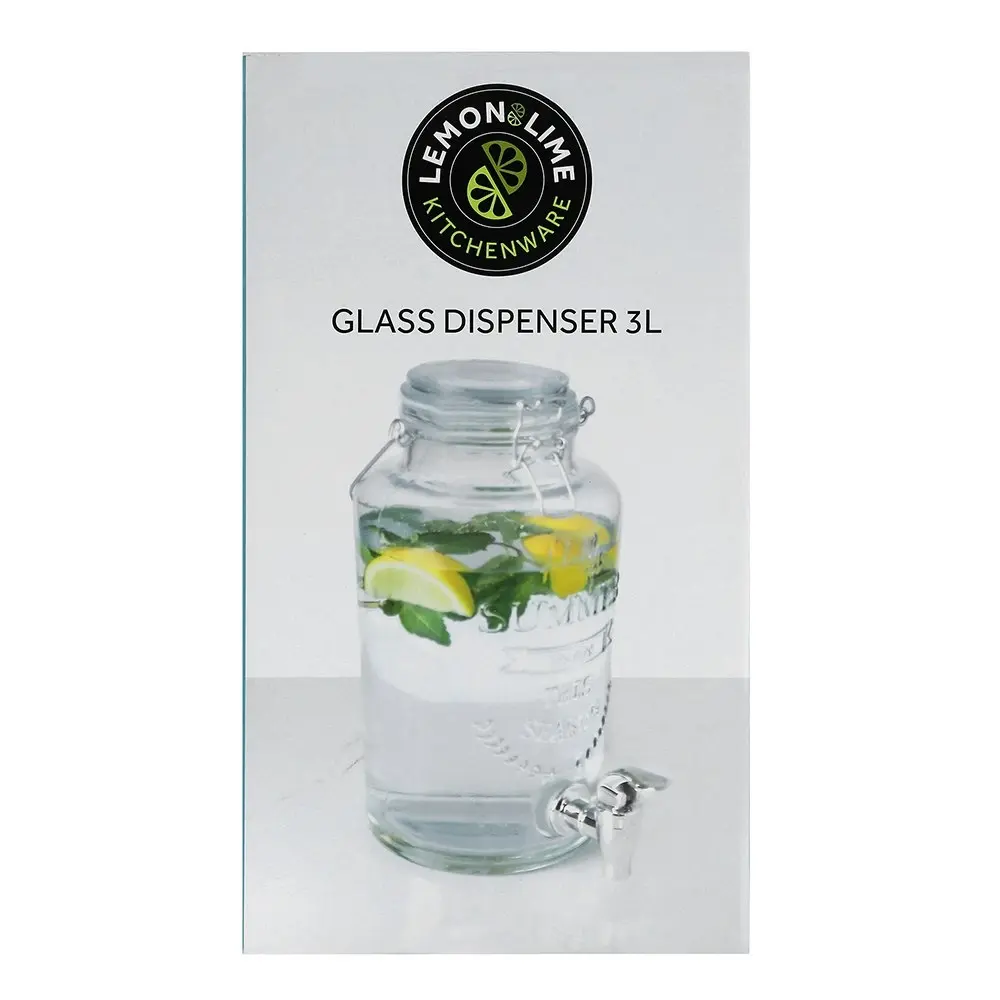 Lemon & Lime 3L Bar Glass Beverage Standing Juice/Drink/Water Dispenser Clear