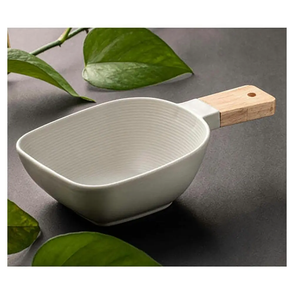 Ladelle Linear Texture Oyster 23cm Porcelain Dish Food Bowl w/ Serve Stick Small