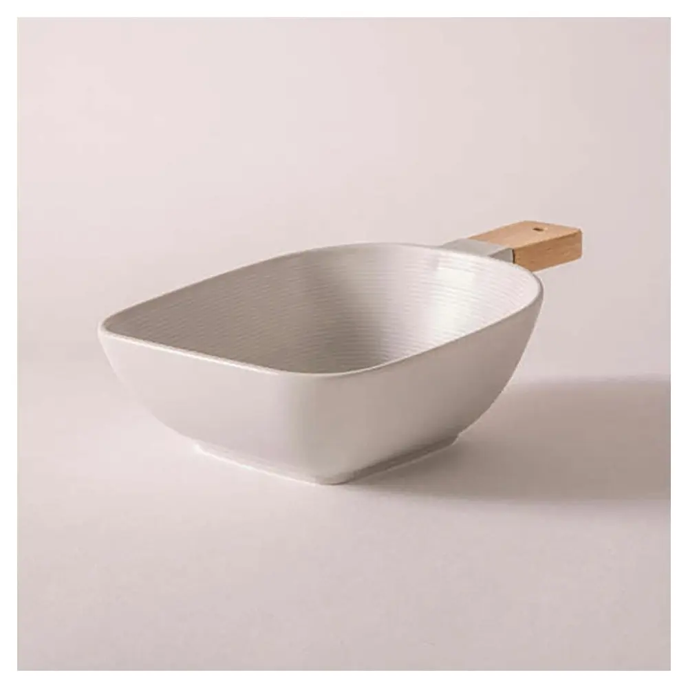 Ladelle Linear Texture Oyster 26.5cm Porcelain Dish Bowl w/ Serve Stick Medium