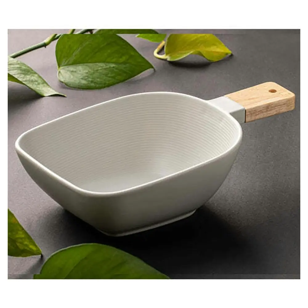 Ladelle Linear Texture Oyster 26.5cm Porcelain Dish Bowl w/ Serve Stick Medium