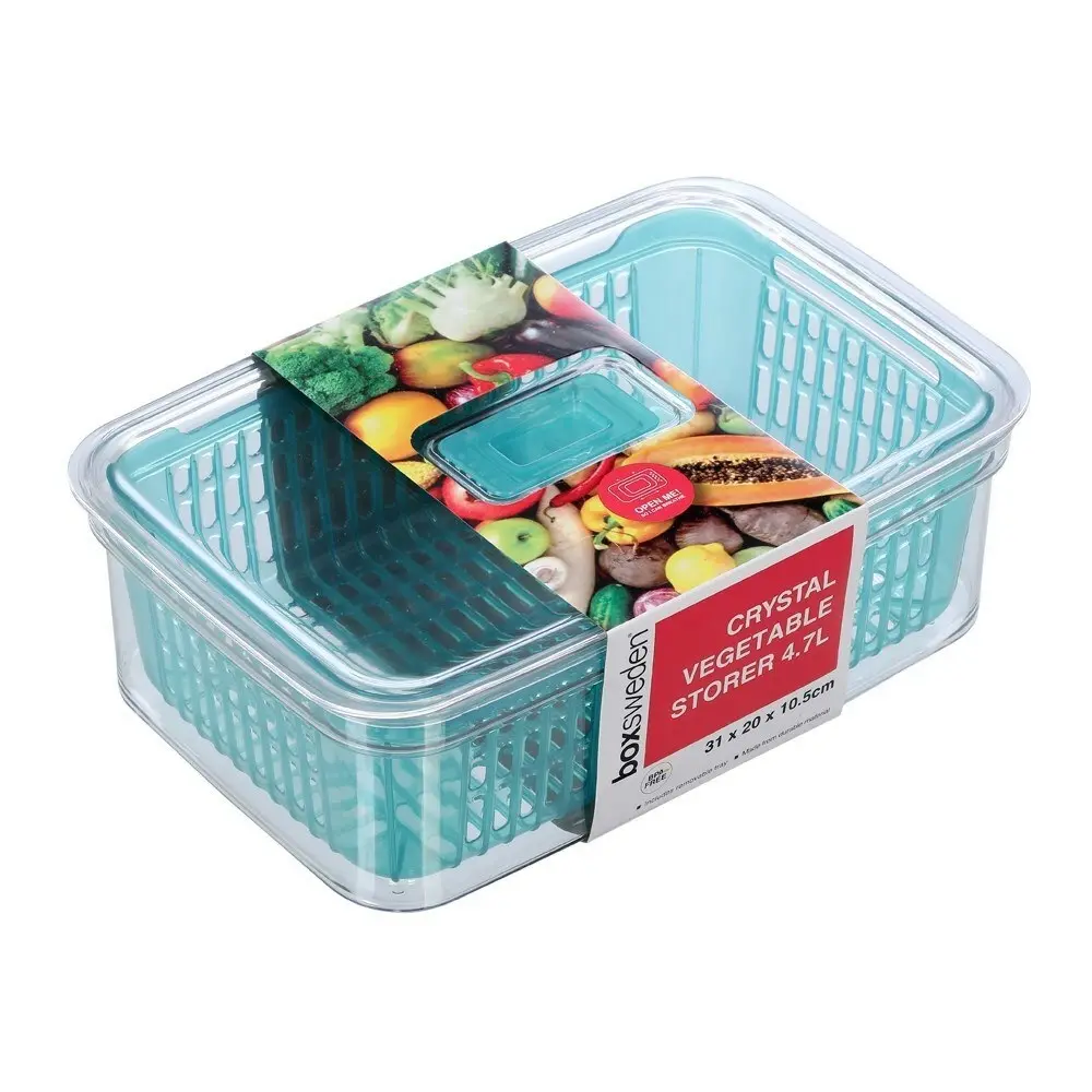 2x Boxsweden Crystal 4.7L Plastic Vegetable Storer Fridge Container Assorted