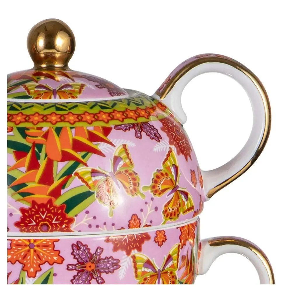 Ashdene 400ml Butterfly Heliconia Tea For One Brewing Lid Teapot Cup Saucer Set