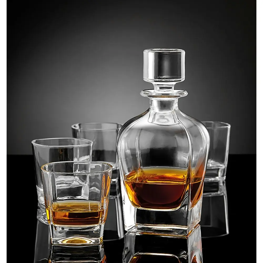 5pc Tempa Quinn Crystal 240ml Whisky Glasses/680ml Decanter Drinkware Set Clear