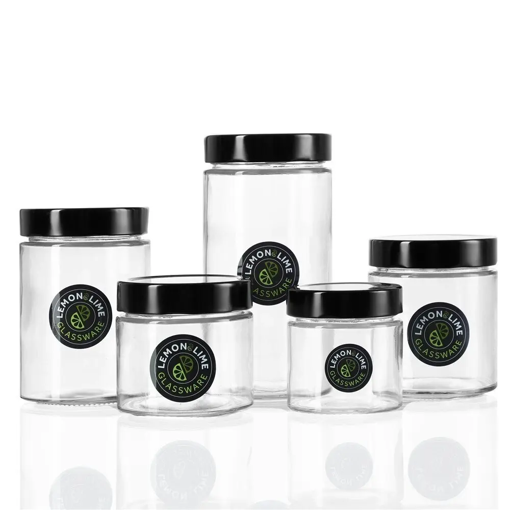 4x Lemon & Lime Soho Glass Preserve Jar 820ml w/ Black Lid Storage Container CLR