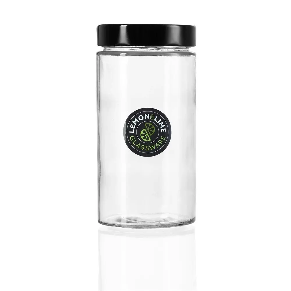 4x Lemon & Lime Soho Glass Preserve Jar 820ml w/ Black Lid Storage Container CLR