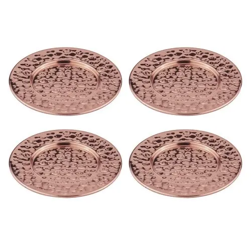 4PK Spencer Hammered 13cm Coaster Set Metallic Stainless Steel Drink Pad Copper