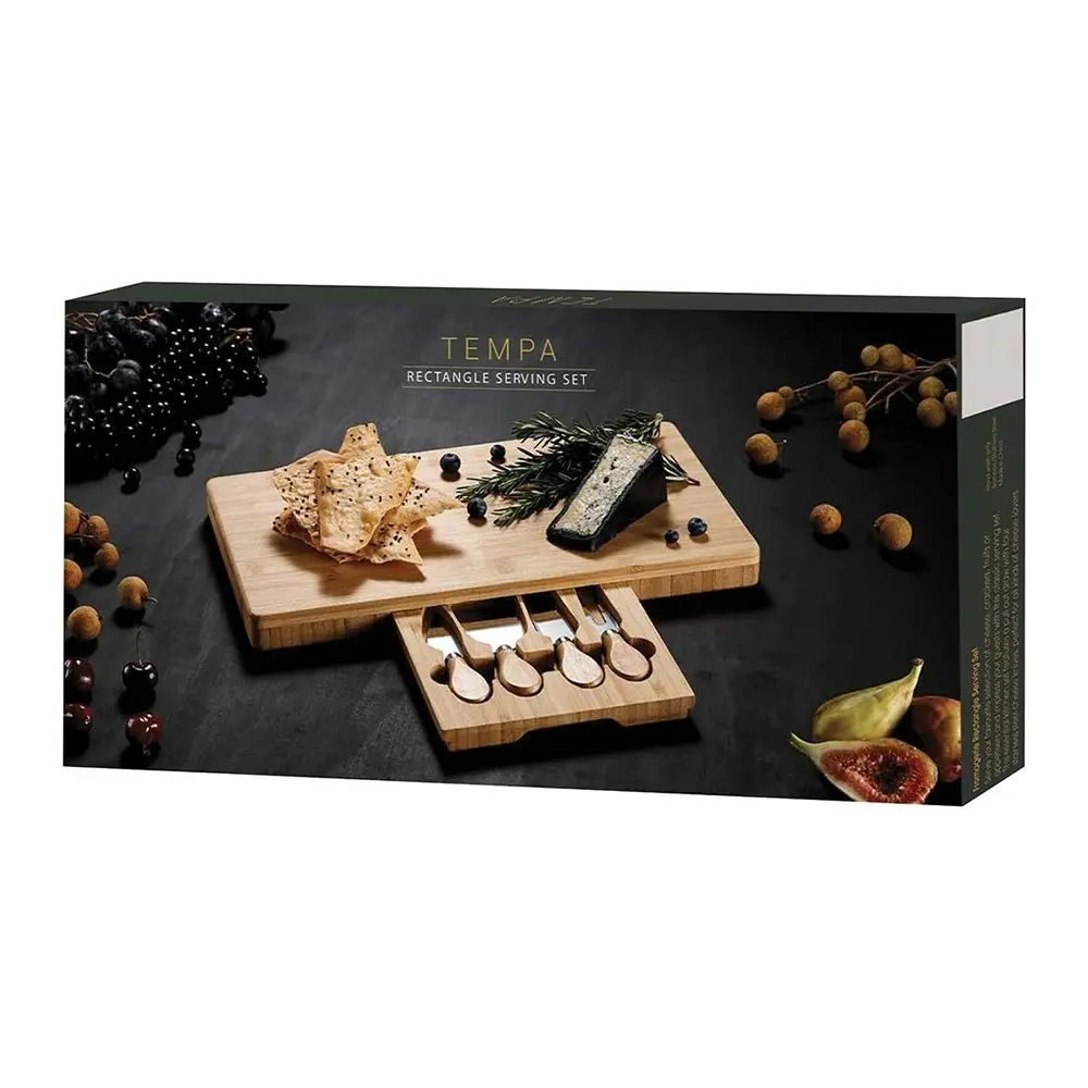 Tempa Fromagerie 40cm Rectangle Bamboo Serve Board/Platter/Tray w/Cheese Knives