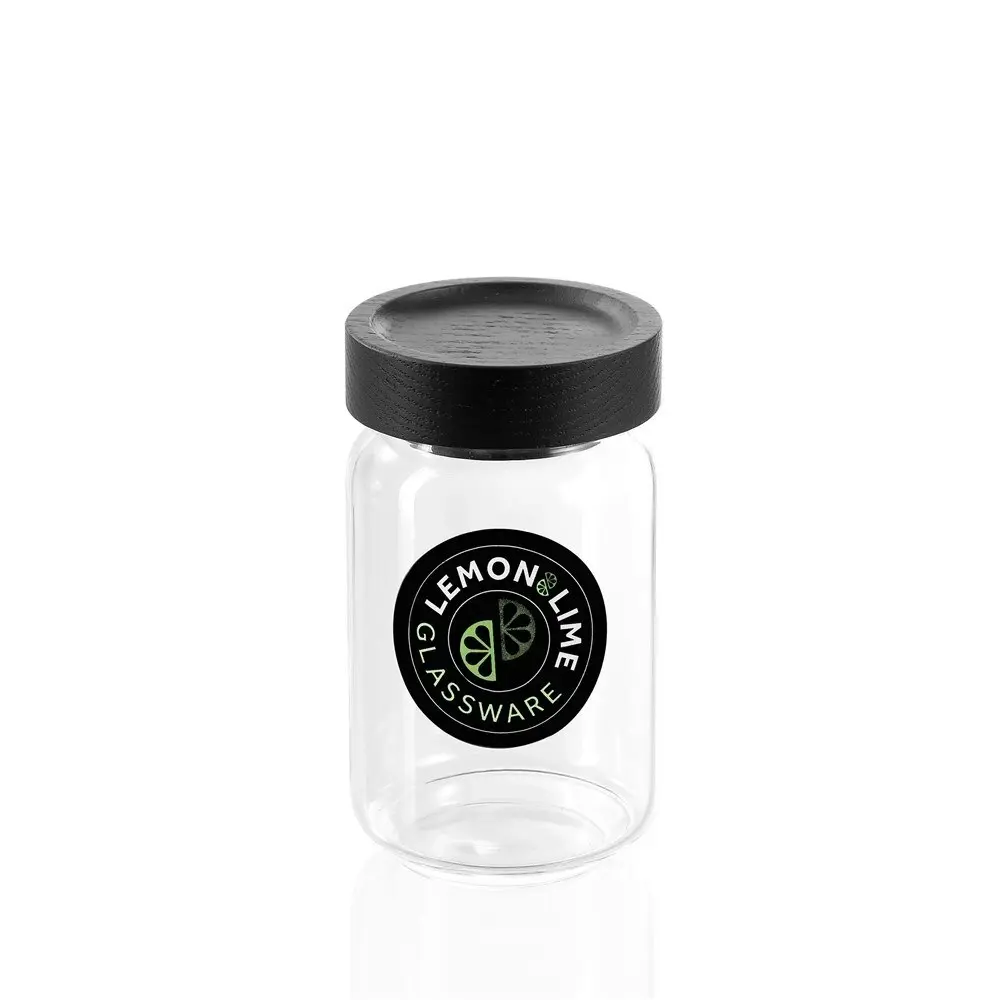 4x Lemon & Lime Woodend Black 200ml/10.5cm Glass Spice Jar/Container Clear w/Lid