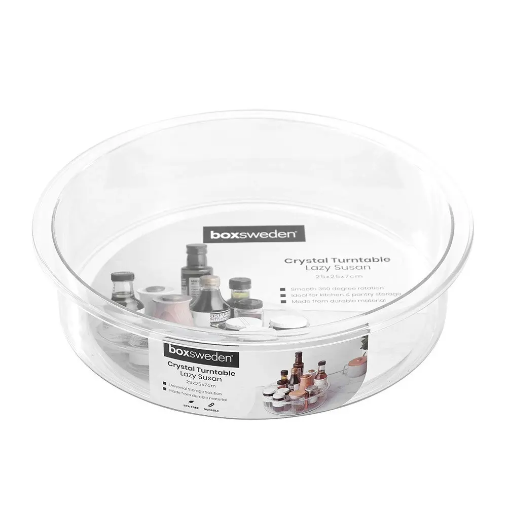 Boxsweden Crystal 25cm Lazy Susan Round Organiser Rotating Tray Storage Clear