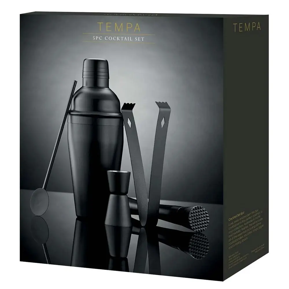 5pc Tempa Aurora Matte Black Cocktail Set w/ Jigger/Shaker/Muddler/Tongs/Spoon