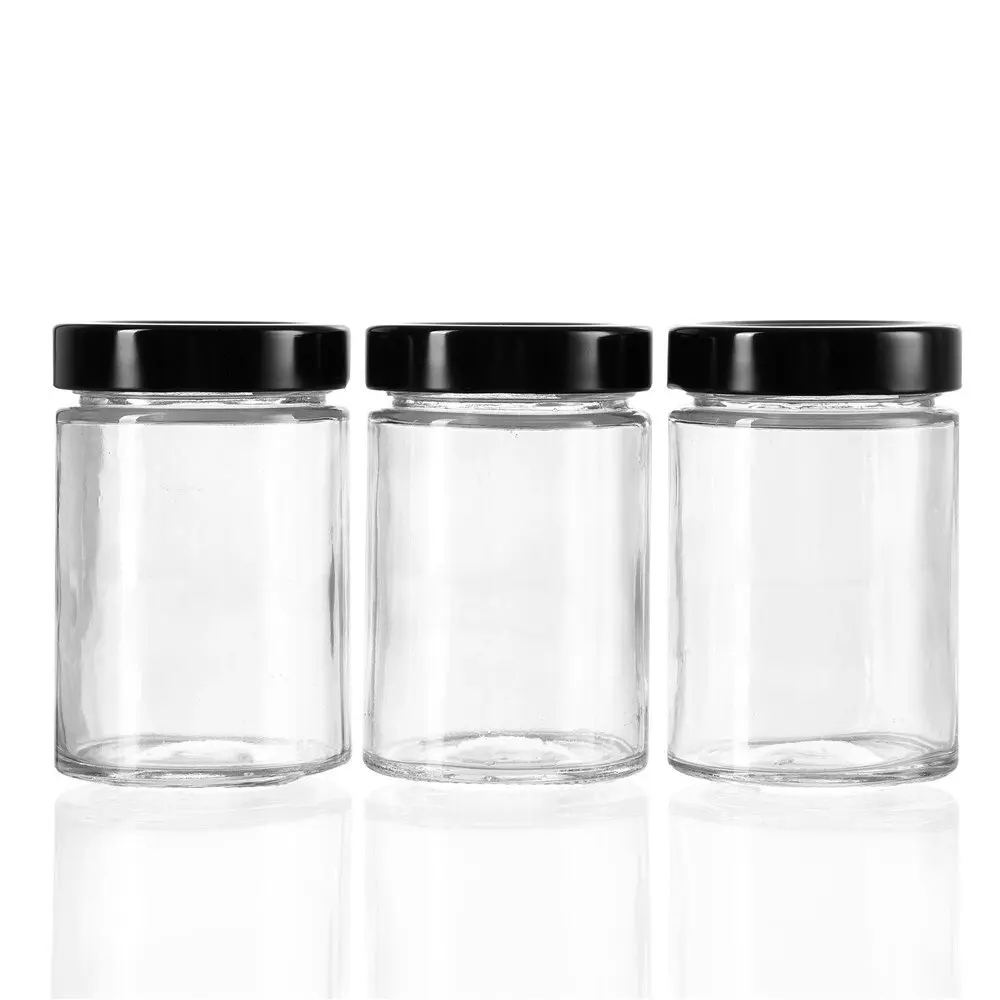 3x 3PK Lemon & Lime Soho Glass Preserve Jar 260ml w/ Black Lid Storage Container