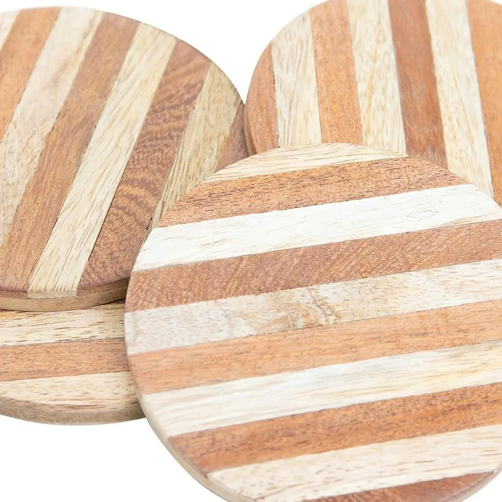 4PK J.Elliot 10cm Wooden Round Willow Coasters Natural Drink Kitchen f/Cups/Mugs