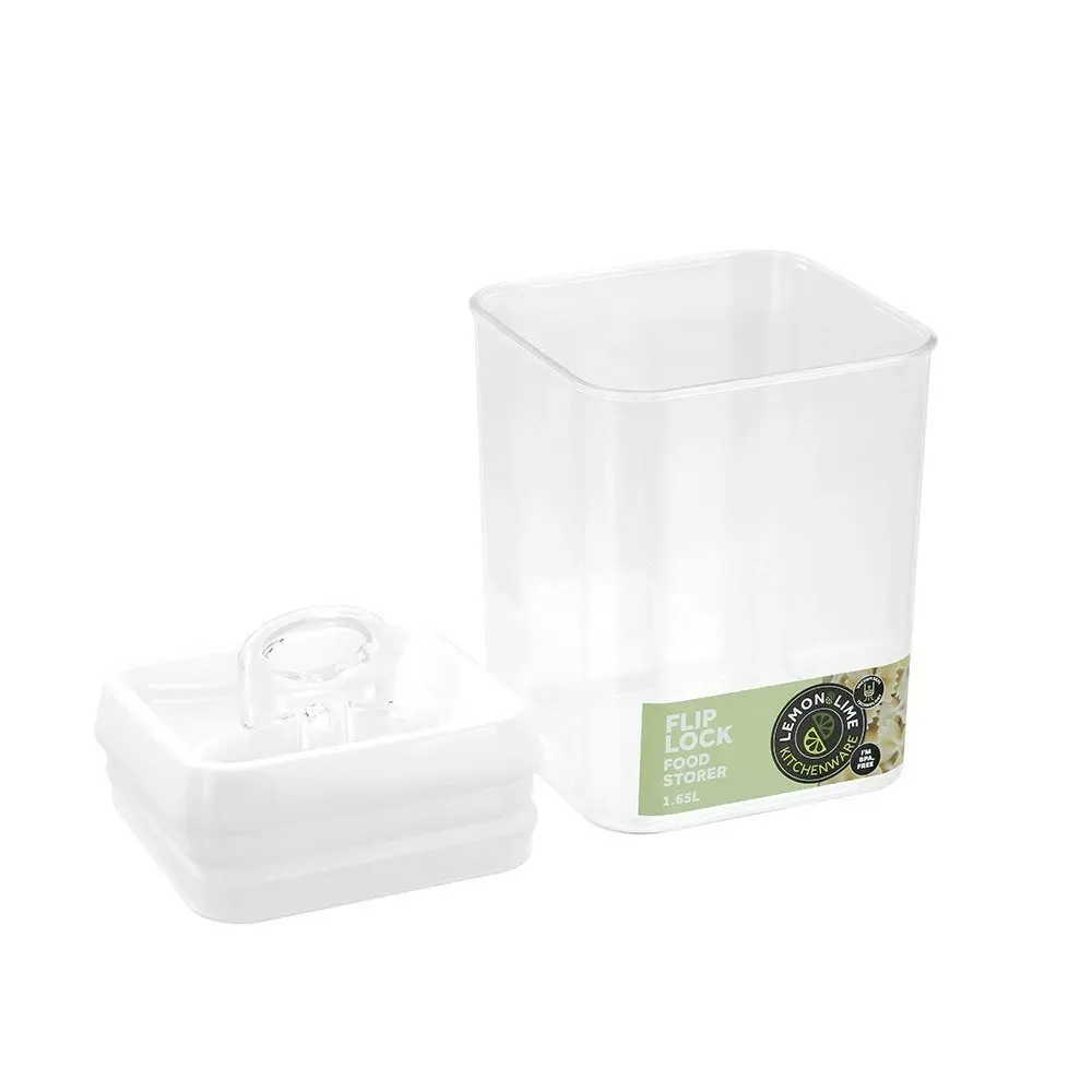 Lemon & Lime Flip Lock 1.65L/17.5cm Food Storer/Storage Square Container Clear