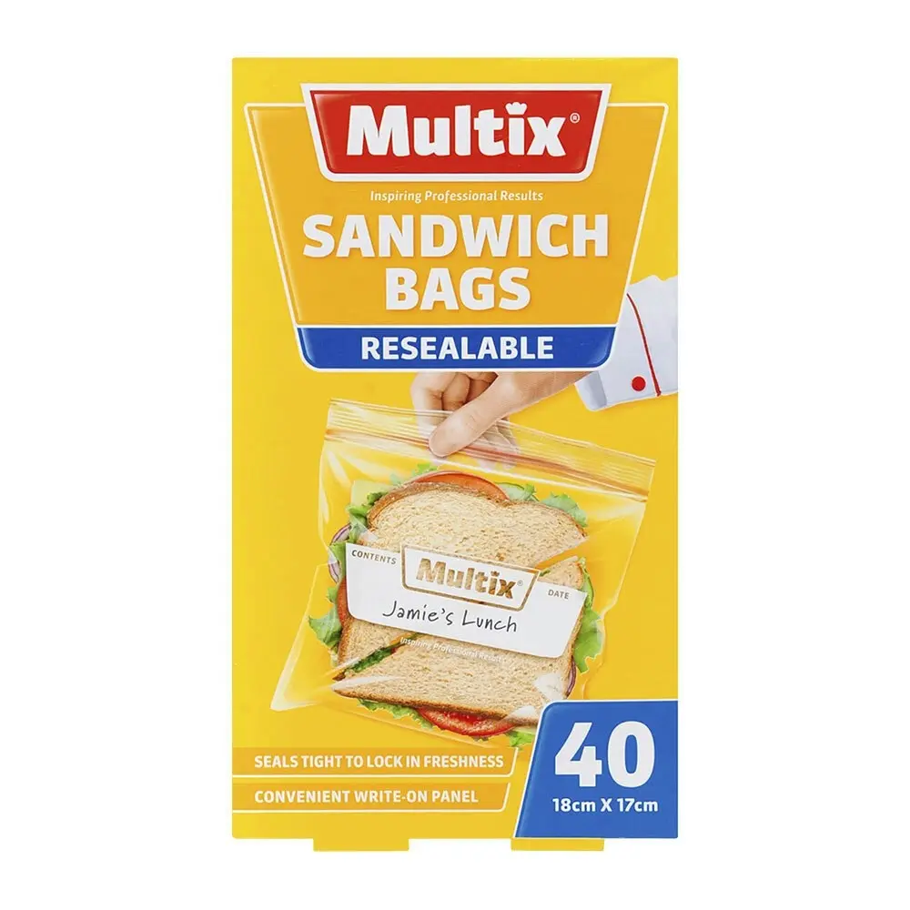 80x Multix 18cm Sandwich Bags Resealable Food Storage Zip Lock Container Bag