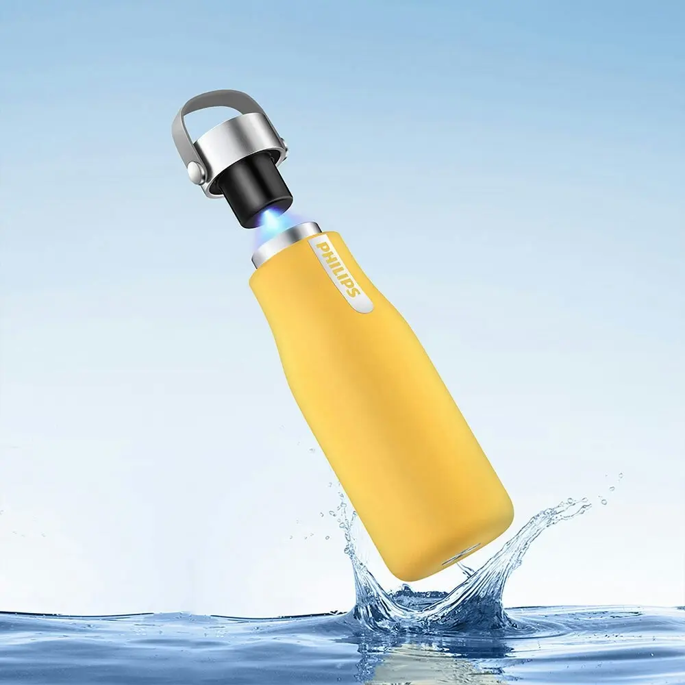 Philips GoZero 590ml Smart Hydration Hot/Cold Water Bottle w/UV Cleaner Yellow