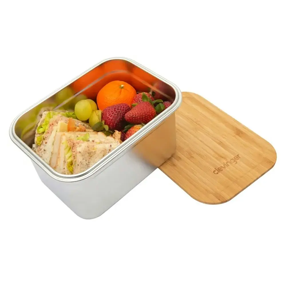 Clevinger 2000ml Stainless Steel Snack Box Lunch Container w/ Bamboo Lid White