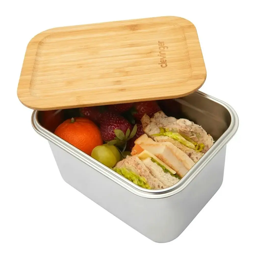 Clevinger 2000ml Stainless Steel Snack Box Lunch Container w/ Bamboo Lid White