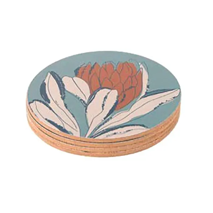 4pc Assemble 10cm Eyre Round Coaster Drink/Cup/Mug Kitchen Cork Back Flowers BLU