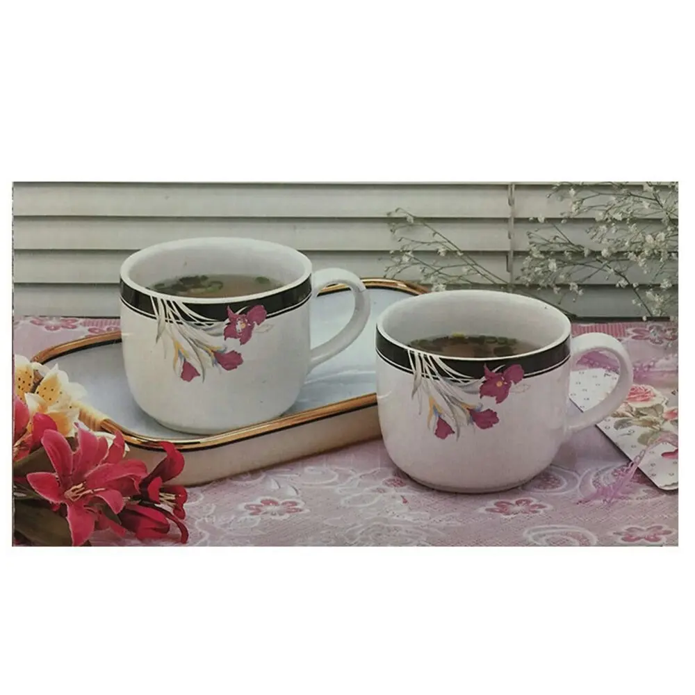 3pc Porcelain Mugs for Hot/Cold Soups/Coffee/Tea/Water Drink Cup w/ Tray White