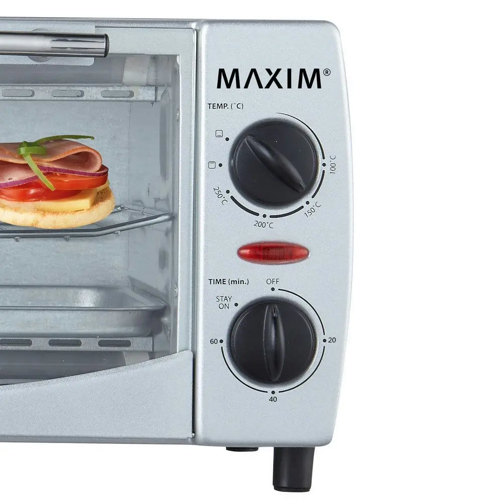 Maxim 1000W 9L Electric Toaster Oven 60 Min Timer Toast Grill for Home Caravan