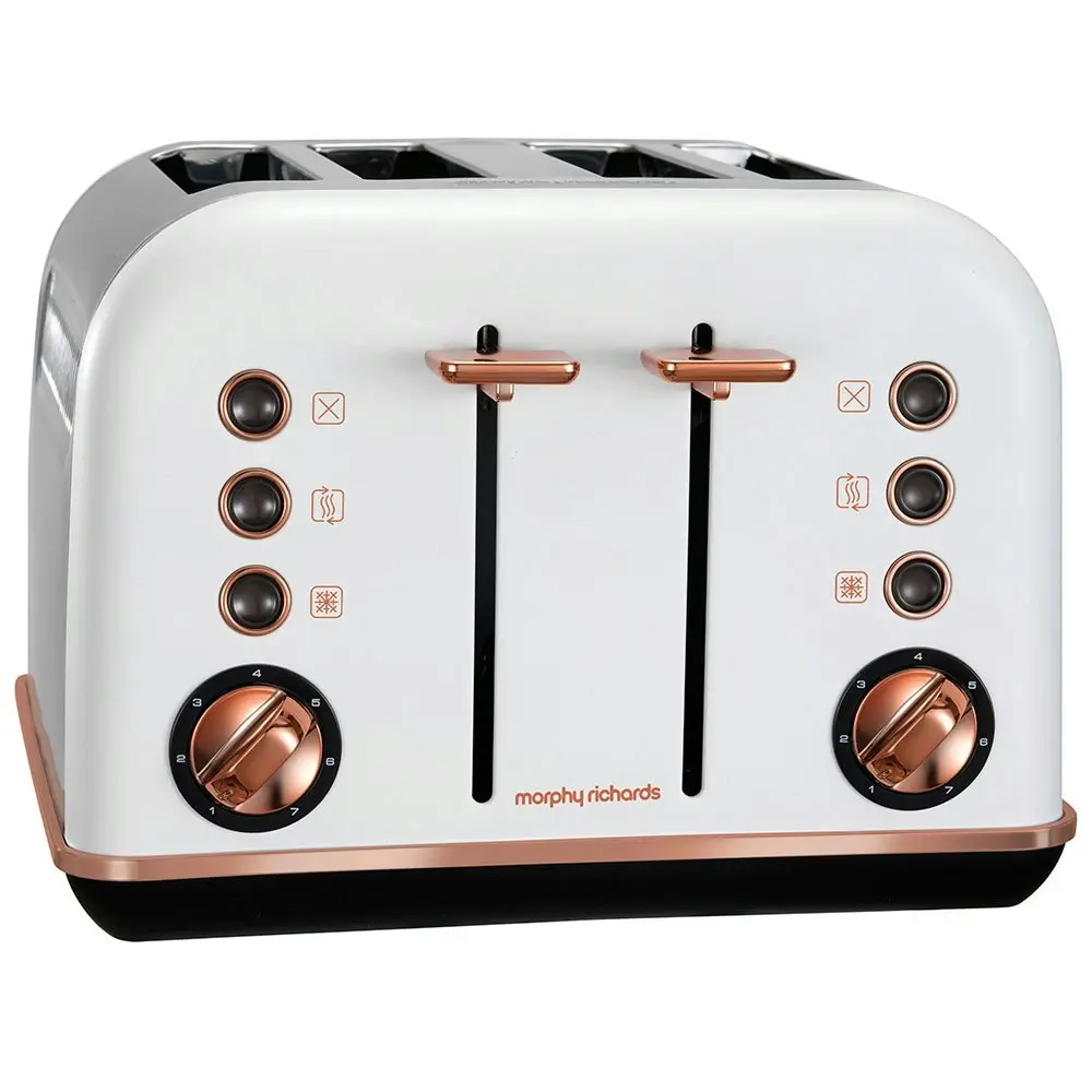 Morphy Richards 242108 White Accents 4 Slice Toaster Rose Gold w/ Removable Tray