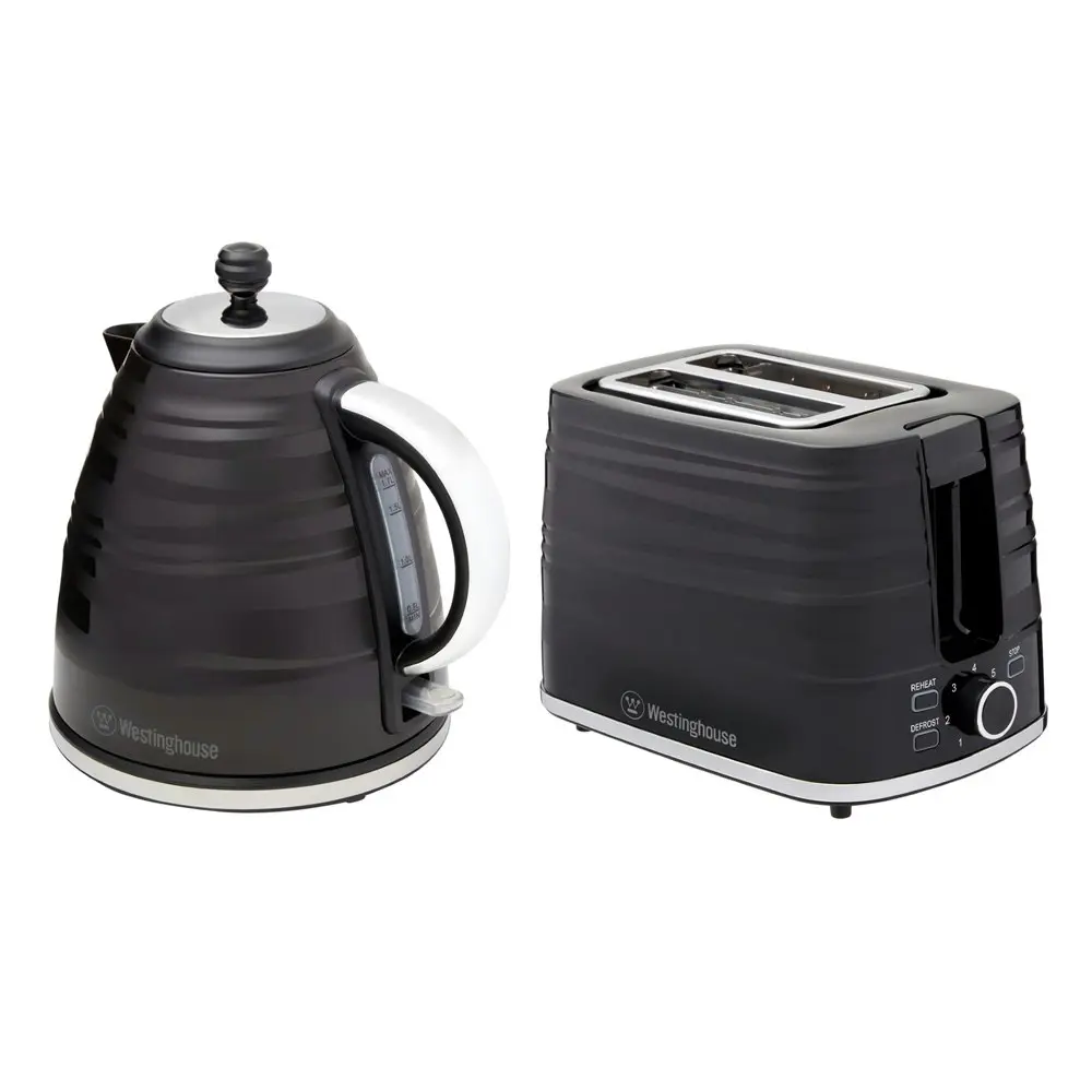 Westinghouse Electric 1.7L Kettle 2200W & 2 Slice Bread Toaster 930W Set Black