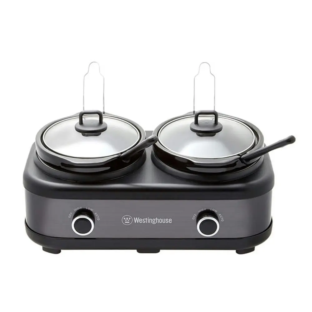 Westinghouse Stainless Steel Electric Slow Cooker w/2x 2.5L Ceramic Pots Black