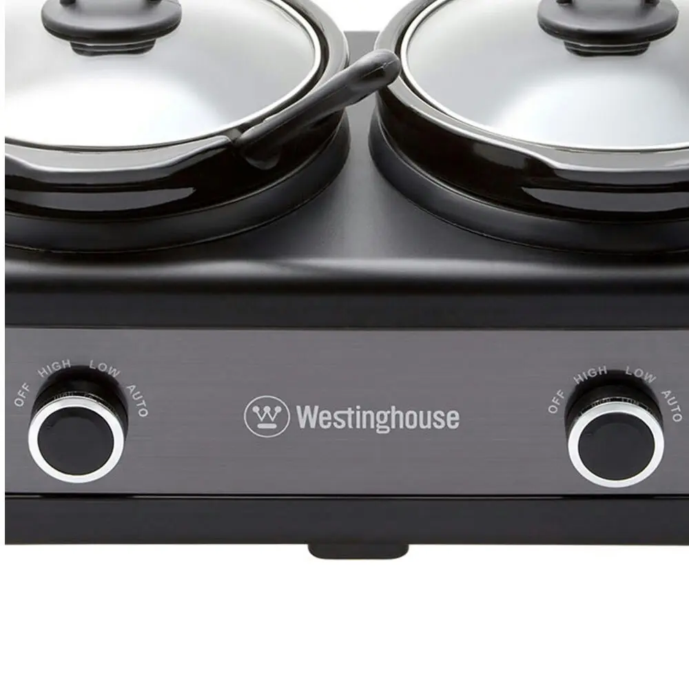 Westinghouse Stainless Steel Electric Slow Cooker w/2x 2.5L Ceramic Pots Black