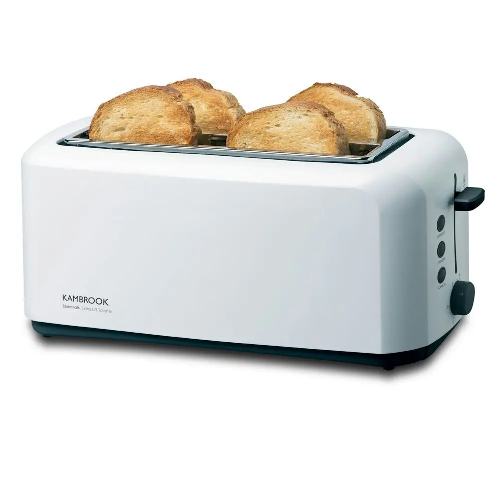 Kambrook 1450W Perfect Fit Extra Lift Wide/Long Slot Plastic 4 Slice Toaster WHT