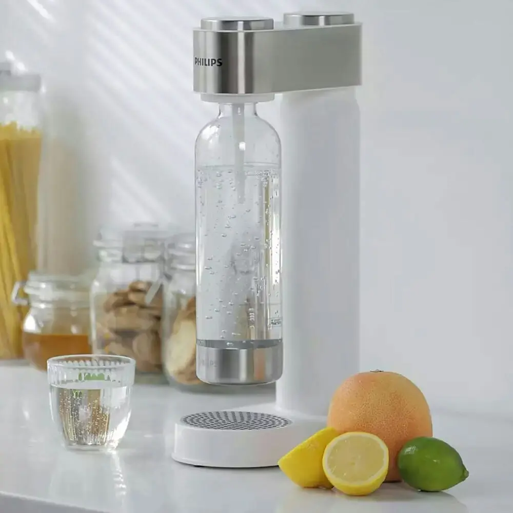 Philips GoZero Soda/Fizzy Sparkling Water Maker w/ 1L Carbonating Bottle White