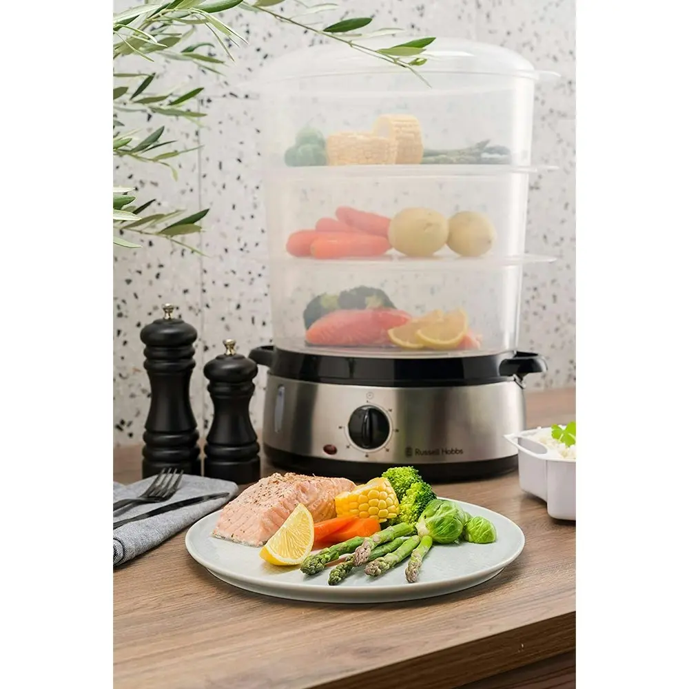 Russell Hobbs RHSTM3 Electric Cook@Home 9L Food Steamer SS 3-Tier Basket Cooker