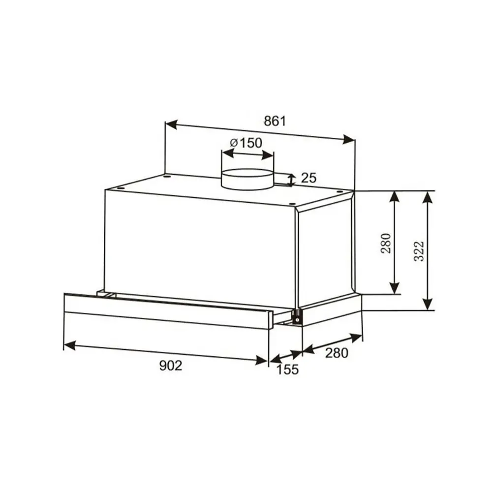 Kleenmaid 850m3/h Slide/Pull Out Kitchen Rangehood Odour/Smoke Extractor 90cm