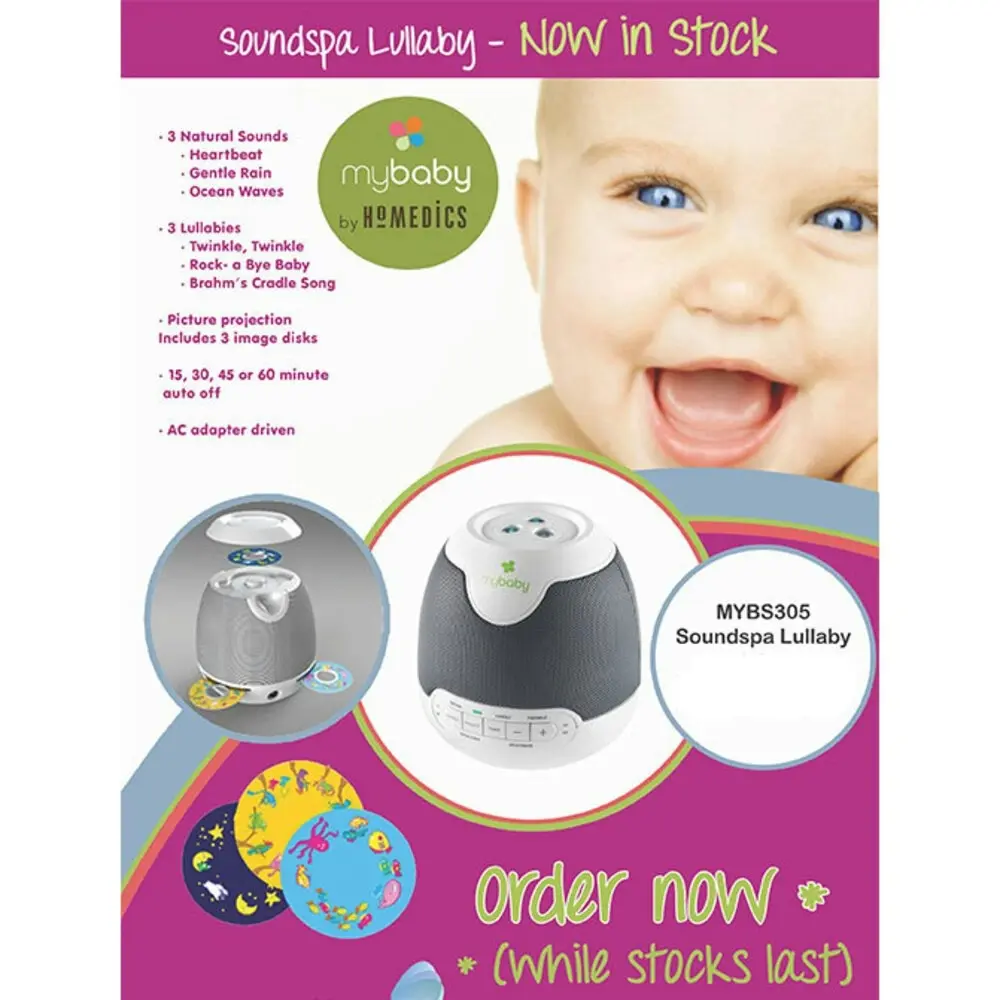 Homedics My Baby SoundSpa Lullaby Projector for Baby Infant Sleep Sound w/ Timer