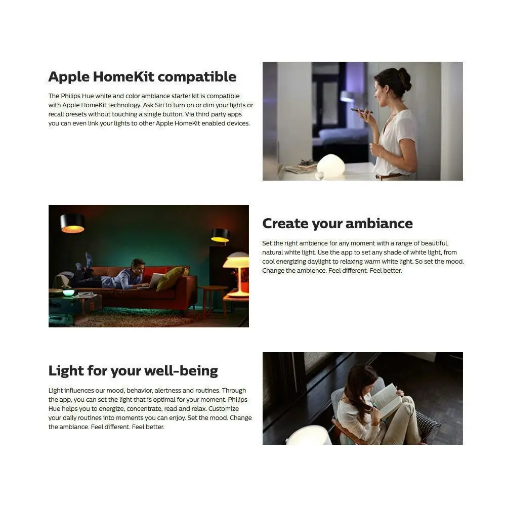 Philips Hue Wi-Fi Starter Kit/2.0 Bridge/Colour E27 LED Light Bulb/2m Lightstrip