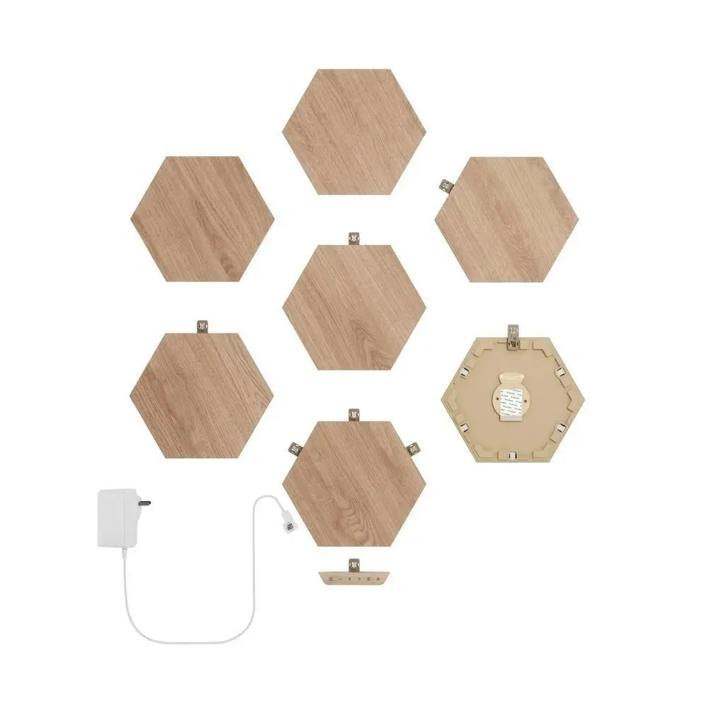 7PC Nanoleaf Elements Wood Look Starter Kit Hexagon Indoor Wall Light Panel