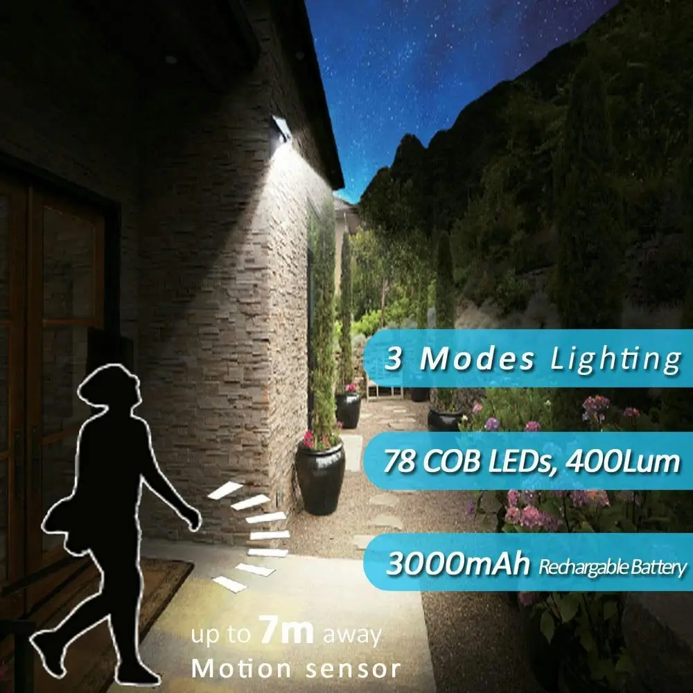 Sansai Solar Power LED Sensor Light Outdoor Motion Activated 2400mAh 3 Modes