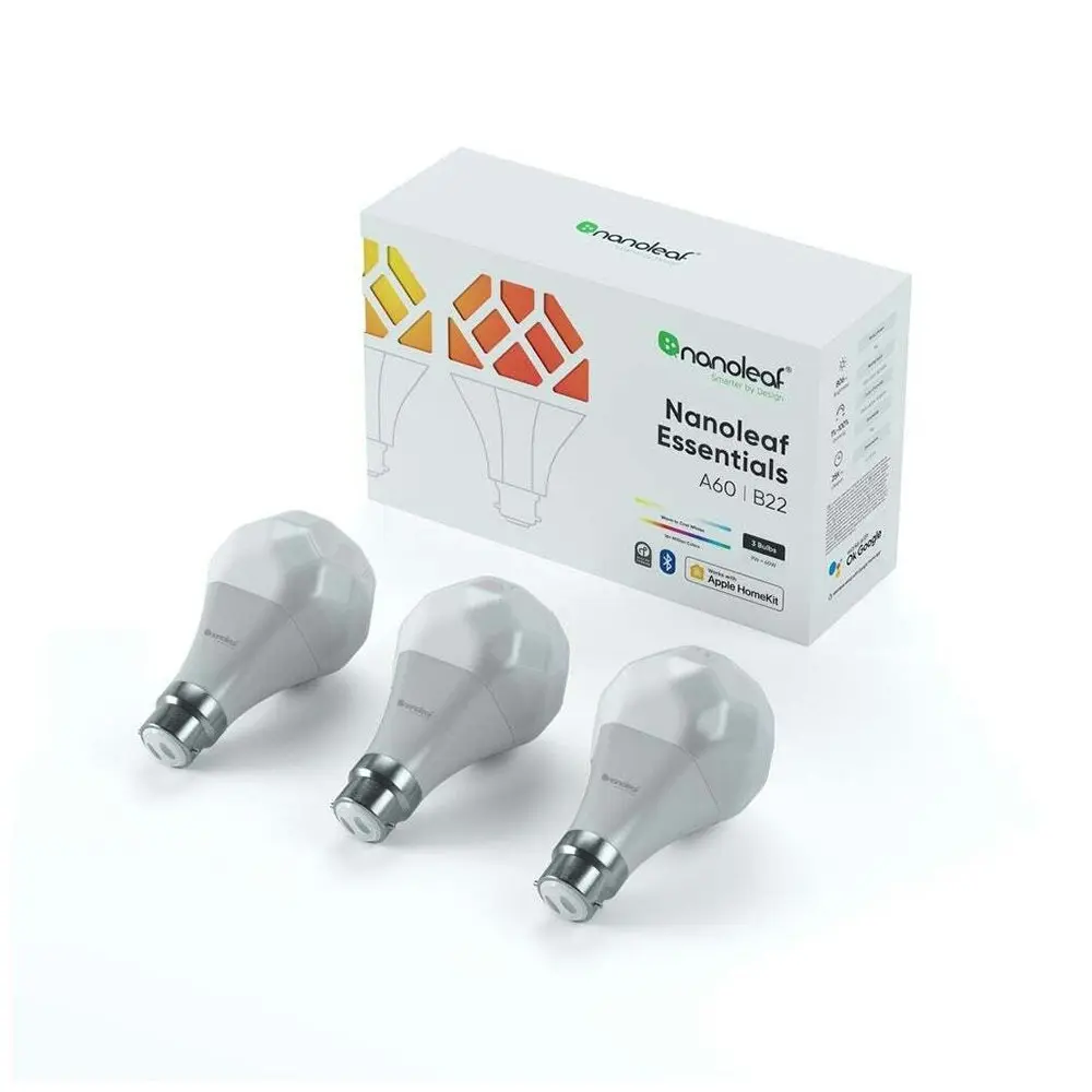 3pc Nanoleaf Essentials 9W Smart Light Bulb A60/B22 Bayonet LED Lamp Lighting