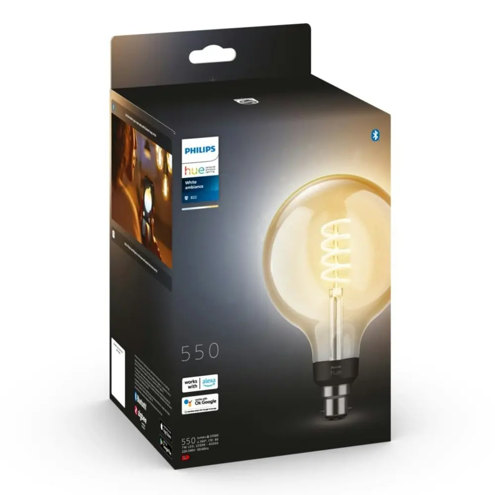 Philips Hue 11cm Smart Light LED Bulb Filament Globe G125 B22 w/ Bluetooth White