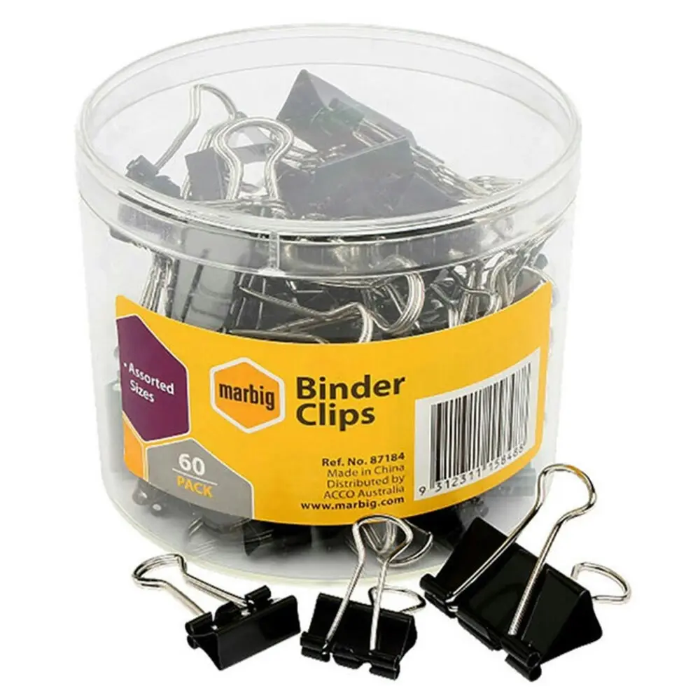 240PC Marbig Paper Fold Back/Binder Clips Assort Sizes Office/Home Use/Essential