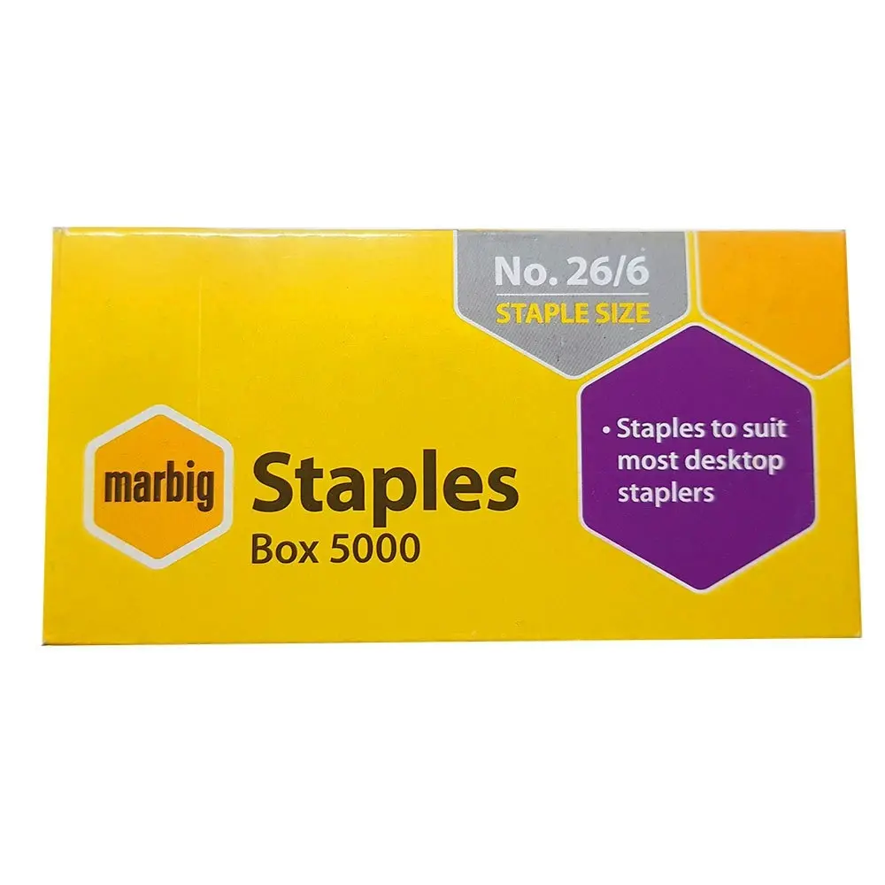 4PK Marbig Staples 26/6 Box 5000 for Staplers/Papers Office/Home Use/Essentials