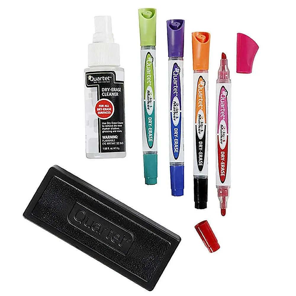 2PK Quartet Eraser/ Liquid Cleaner & 4x 2in1 Markers Accessory Kit f/ Whiteboard