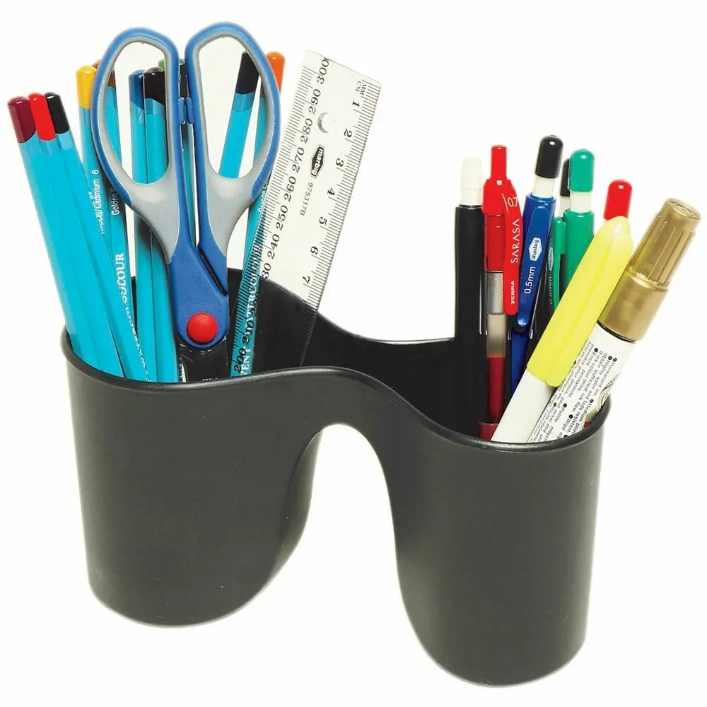 2PK Marbig Enviro Duo Double Pencil Cup Pen Holder/Storage for School/Office BLK