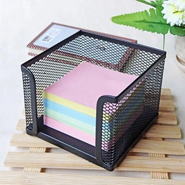 Esselte Home/Work Metal Mesh Memo/Notes Cube Holder Stationery Desk Organiser BK