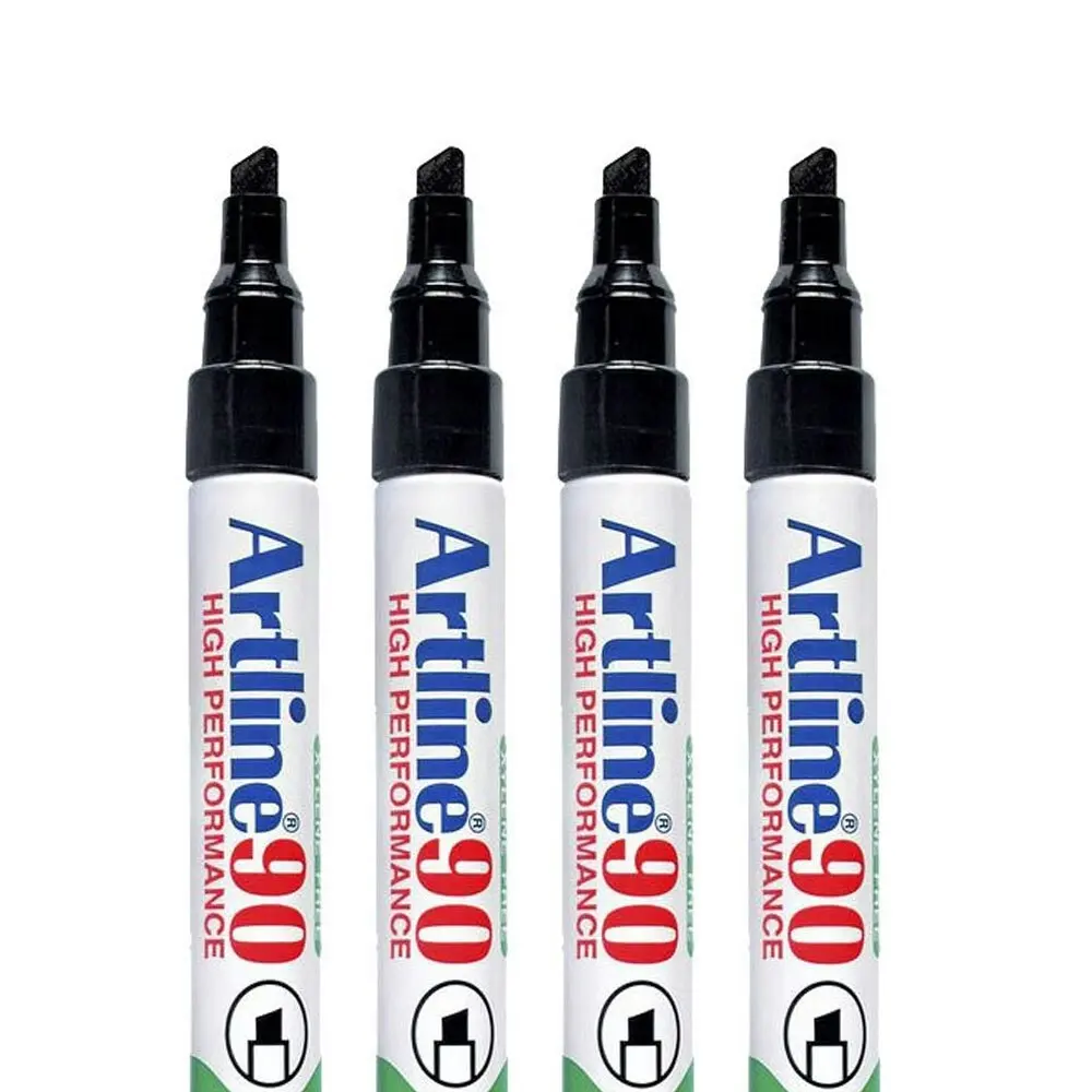 4pc Artline 90 Permanent Marker Office/School 2-5mm Line Width Chisel Nib Black