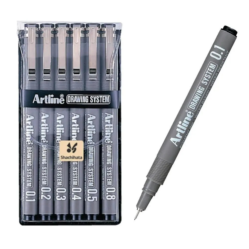 6pc Artline Drawing System 6 Nib Sizes 0.1/0.2/0.3/0.4/0.5/0.8 Wallet Pen Black