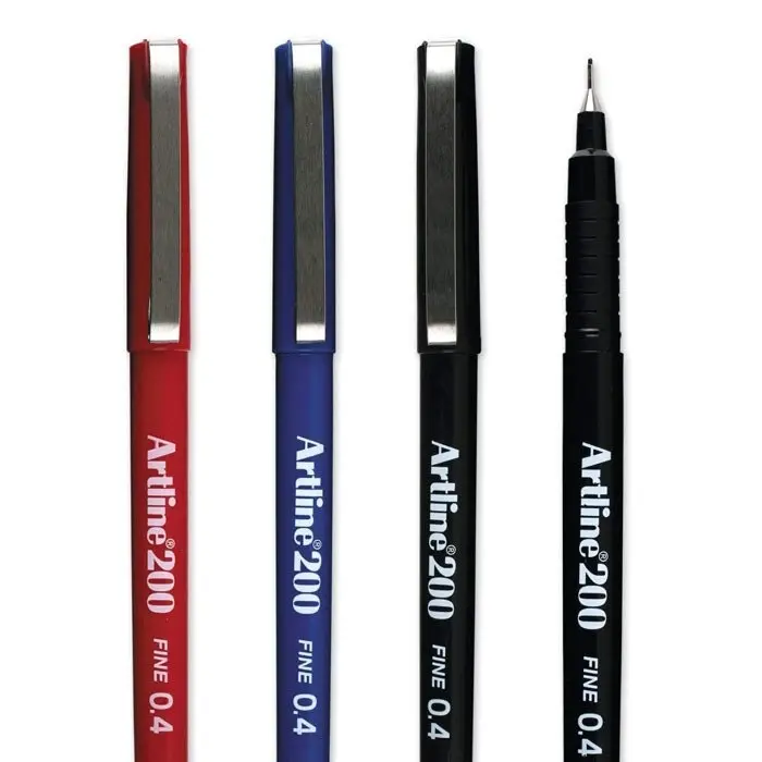 4pc Artline Fineline 200 Fine 0.4mm Width School Drawing Assorted Writing Pen