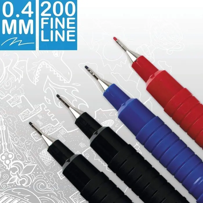 4pc Artline Fineline 200 Fine 0.4mm Width School Drawing Assorted Writing Pen